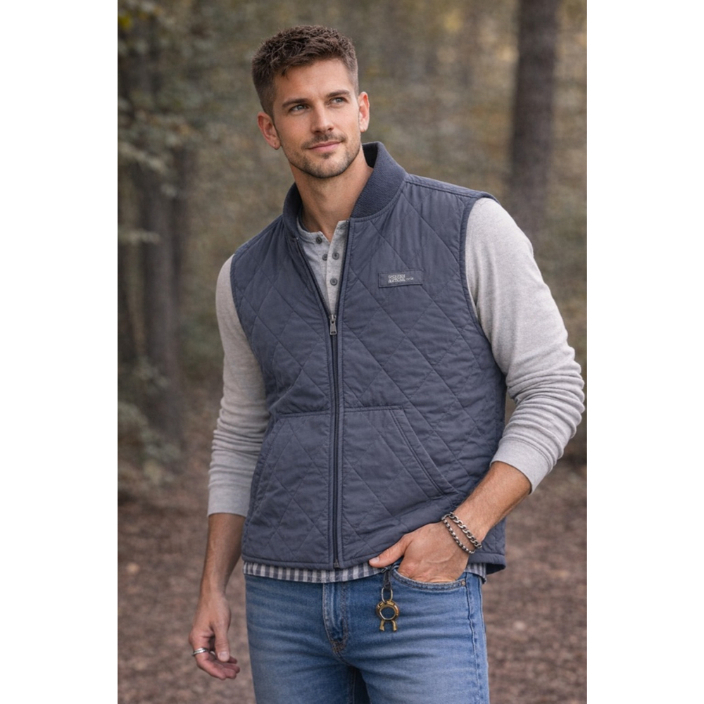 Ocean Coast Quilted Vest Gray Plaid Lined Full Zip XL